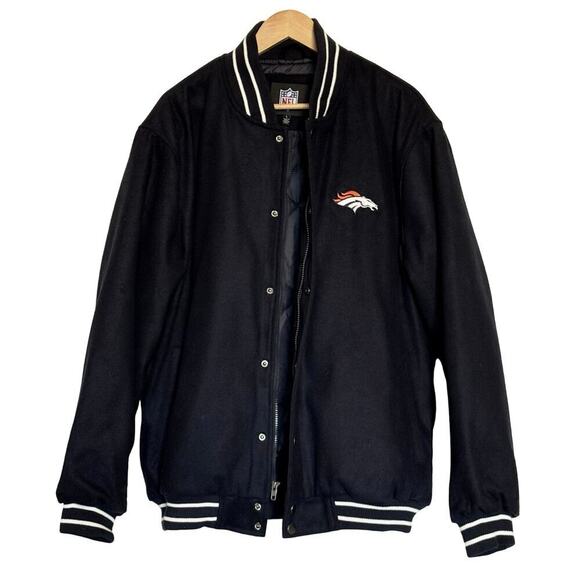 NFL Denver Broncos Wool Blend Varsity Bomber Jacket Navy Blue Mens Size L - Picture 2 of 7